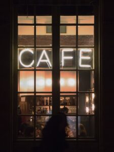 looking into a cafe through the window