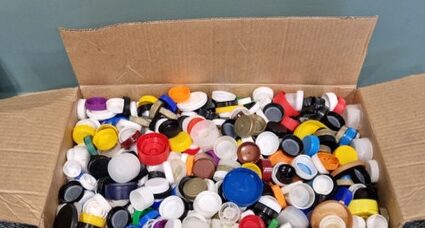 plastic bottle tops collected for the project
