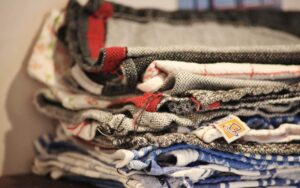 Cut-up tea towels replacing paper towels